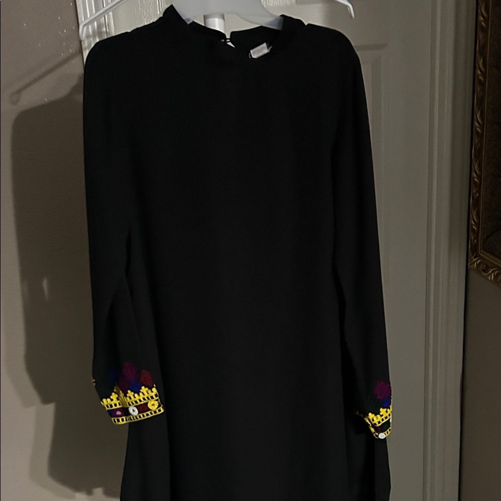 Black tunic top with Colorful Embroidered Cuffs